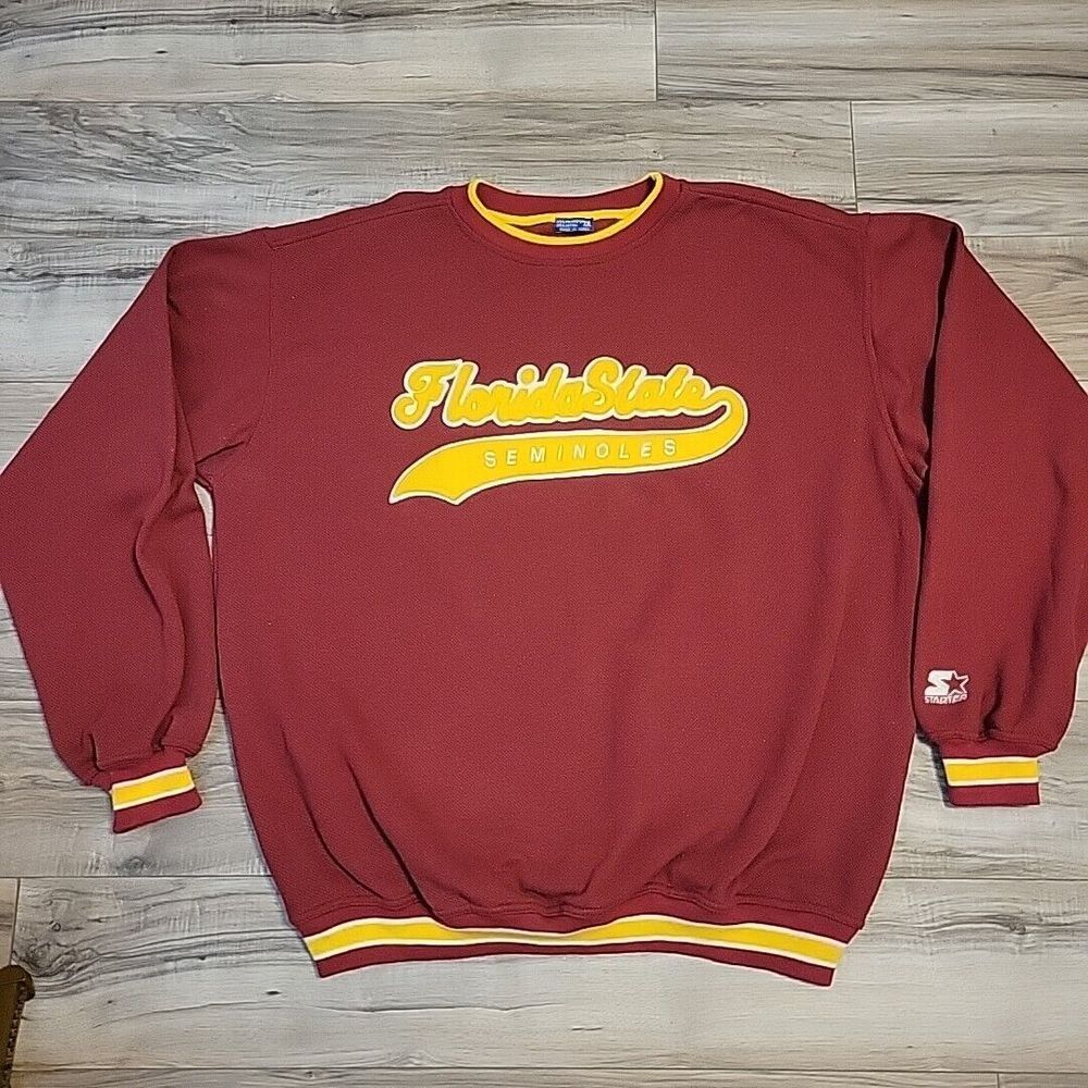 VTG Starter Florida State Seminoles Sweater Spellout Stitched Mens XXL Red